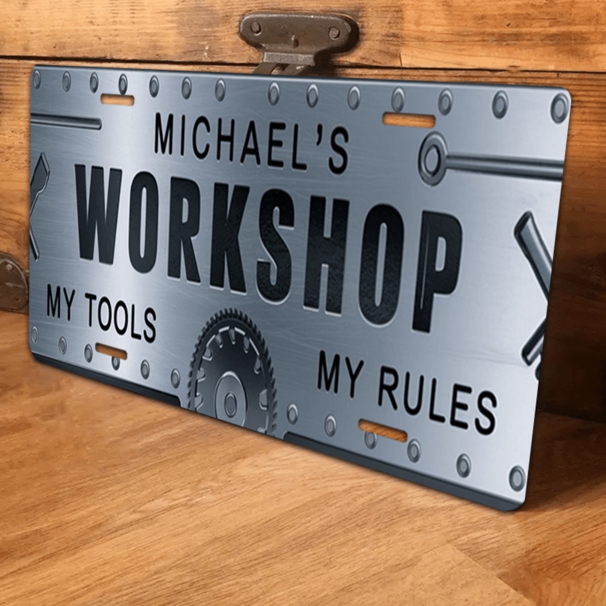 Workshop Tools And Names - Personalizowany szyld aluminiowy z imieniem, 15x30